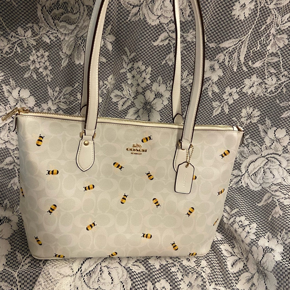 Coach Bee Print White Tote Bag
